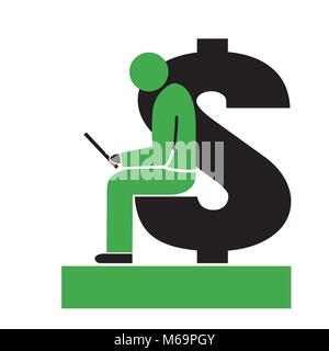 business education,passive income concept: peson sitting on a dollar sign and reading Stock Vector