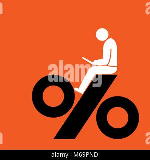 investor sitting with tablet on top of high interest rate percentage Stock Vector