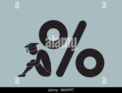 sad student under heavy load of loans and debts Stock Vector