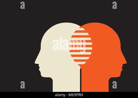 overlapping thoughts  two sides of the mutual idea Stock Vector
