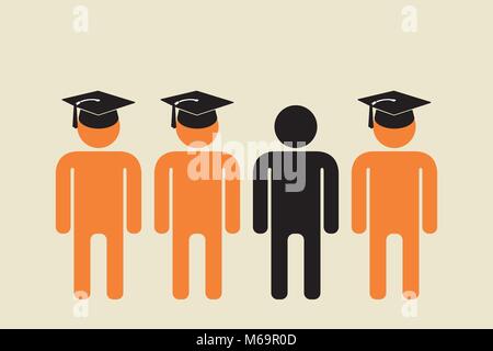 school dropout standing with people in graduation caps Stock Vector