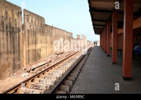 General view of the railway running along the coast in Columbo the capital city of Sri Lanka Stock Photo