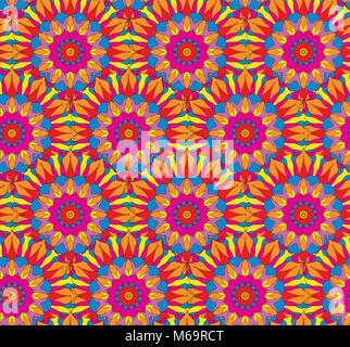 Seamless repeating pattern of colored mandalas Stock Vector