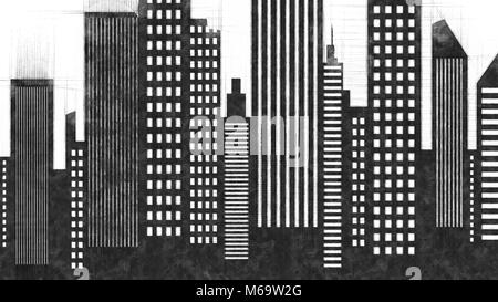 Modern American City Buildings And Skyscrapers Illustration Stock Photo