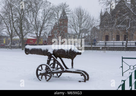 Armagh, Northern Ireland. 1st Mar, 2018. Snow scenes from The Mall in Armagh City, Northern Ireland. Credit: Darren McLoughlin/Alamy Live News Stock Photo