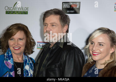 Santa Monica, USA. 01st Mar, 2018. Marilou York, Mark Hamill, and Chelsea Hamill attend the 13th Annual Oscar Wilde Awards at Bad Robot on March 1, 2018 in Santa Monica, California. Credit: The Photo Access/Alamy Live News Stock Photo