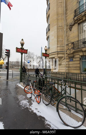 Paris under the snow March 1st 2018 Stock Photo