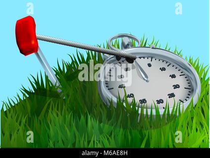 stopwatch with rope on a green grass Stock Vector