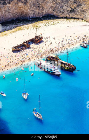 Zakynthos shipwreck beach. Navagio Bay seen from above. Important tourist attraction. Stock Photo