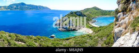 Porto Timoni panorama. The most famous and beautifull beach in Corfu island, Greece. Important tourist attraction. Stock Photo