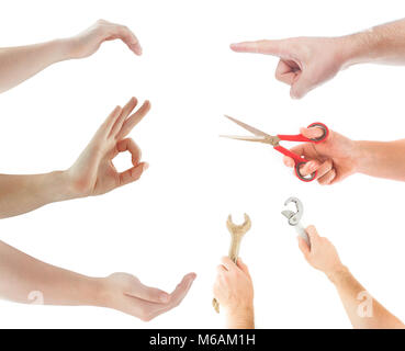 hands stretching isolated on white background Stock Photo