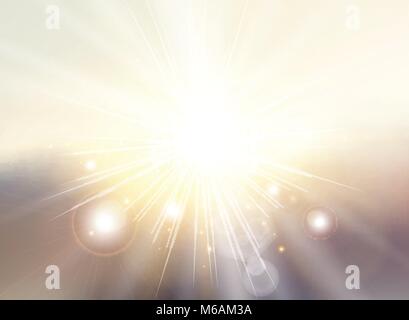 Sky with sunlight rays twilight blurred gradient abstract background landscape. Spring summer. Vector graphic illustration Stock Vector