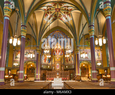 Neo-Gothic interior of Cathedral of the Madeleine, Salt Lake City, Utah, USA Stock Photo