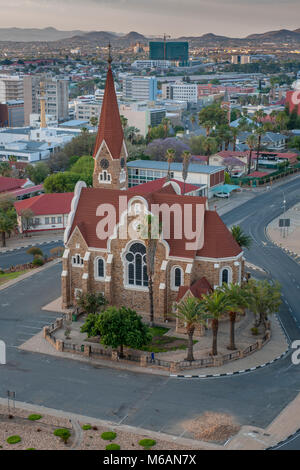 Evangelical Lutheran Christ Church of 1910 with an overview of the city, Windhoek, Namibia Stock Photo