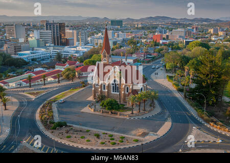 Evangelical Lutheran Christ Church of 1910 with an overview of the city, Windhoek, Namibia Stock Photo