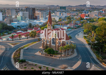 Evangelical Lutheran Christ Church of 1910 with an overview of the city, Windhoek, Namibia Stock Photo