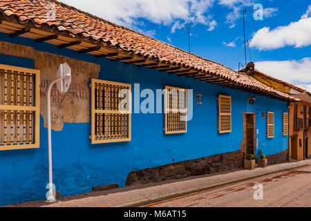 Bogota, Colombia - May 28, 2018: Looking at a colourful wall in the historic La Candelaria District in the capital city of Bogota in the South America Stock Photo