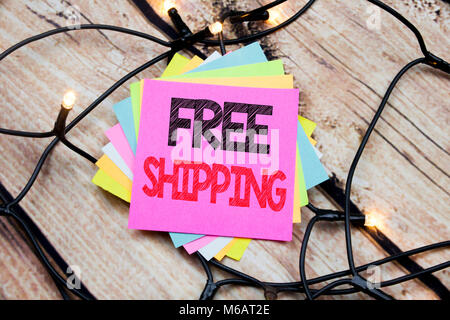 Handwriting Announcement text showing Free Shipping. Business concept for Delivery For Transport written on the wooden vintage background Stock Photo
