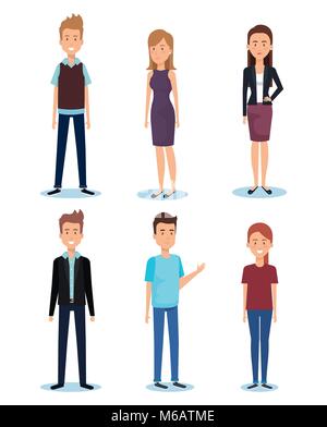 group of young people poses and styles Stock Vector