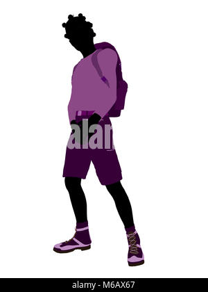 African american teen hiker illustration silhouette on a white background Stock Photo