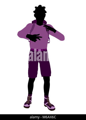 African american teen hiker illustration silhouette on a white background Stock Photo