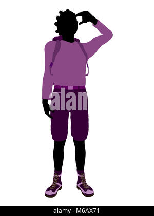 African american teen hiker illustration silhouette on a white background Stock Photo