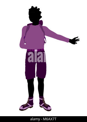 African american teen hiker illustration silhouette on a white background Stock Photo