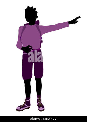 African american teen hiker illustration silhouette on a white background Stock Photo