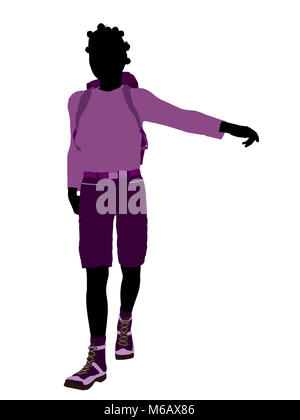 African american teen hiker illustration silhouette on a white background Stock Photo