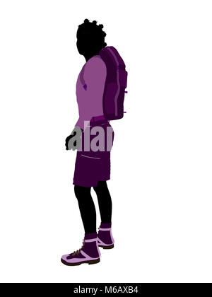 African american teen hiker illustration silhouette on a white background Stock Photo