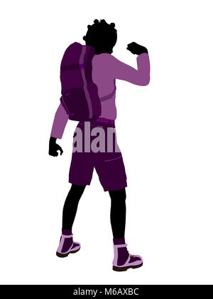 African american teen hiker illustration silhouette on a white background Stock Photo