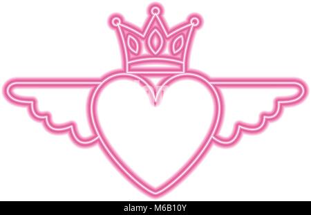 heart in love with wings crown decoration Stock Vector