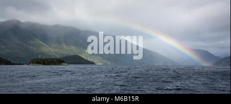 A landscape view of Lake Manapouri South Island New Zealand with ...