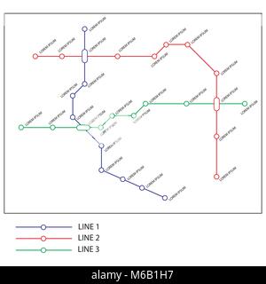 metro or subway map design template. city transportation scheme concept. rapid transit vector illustration Stock Vector