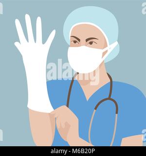 the doctor wearing protective gloves  vector illustration flat style  front side Stock Vector