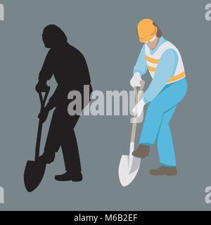 worker with a shovel  vector illustration flat style  profile side Stock Vector