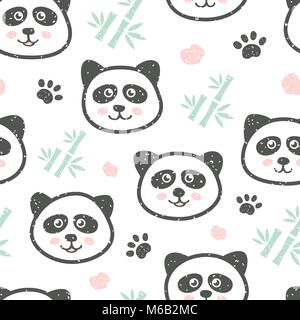 Childish seamless pattern with cute panda and bamboo. Creative texture for fabric Stock Vector