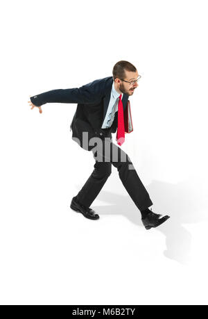 Businessman running with a folder on white background Stock Photo