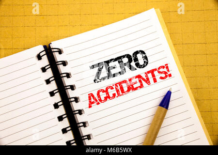 Zero Accidents. Business concept for Safety At Work Hazard written on notepad with space on old wood wooden background with pen marker Stock Photo