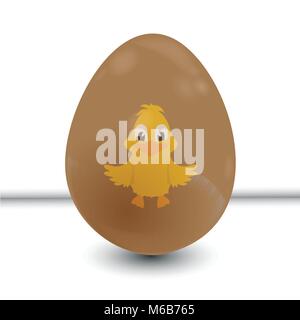 3D Illustration of Chocolate Easter Egg with Cute Chick on White Background with Shadow Stock Vector