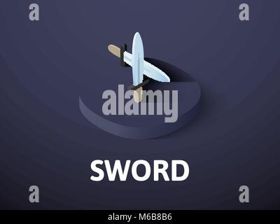 Sword isometric icon, isolated on color background Stock Vector