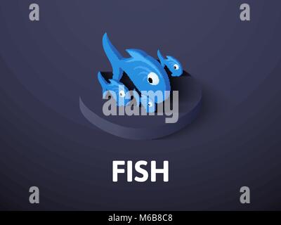 Fish isometric icon, isolated on color background Stock Vector