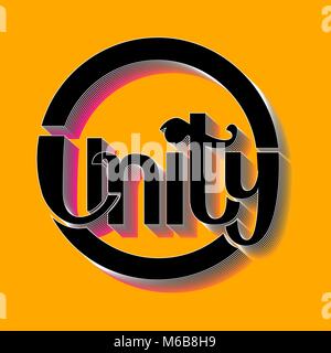 Vector logo design - the word Unity written inside circle in black and orange colors Stock Vector