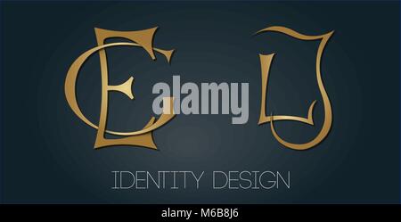 Set of minimalist golden monograms for brand and personal design. Letters GE and JL Stock Vector