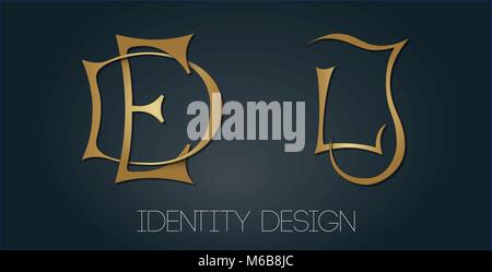 Set of monograms with golden letters DE and LJ for logotype design and branding Stock Vector