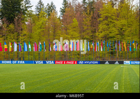 In the passage of flags of the countries-members. Visiting official FIFA headquarters in Zurich Stock Photo