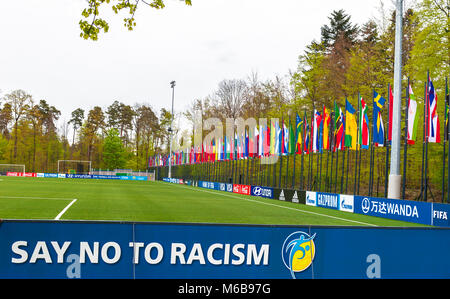 Say No to racism. Visiting official FIFA headquarters in Zurich Stock Photo
