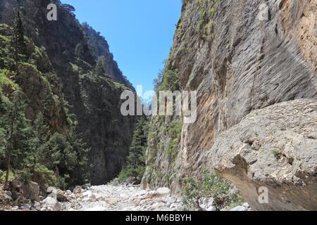 Crete island in Greece. Famous Samaria Gorge in Lefka Ori mountains. Stock Photo