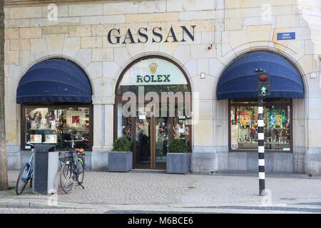 AMSTERDAM, NETHERLANDS - JULY 9, 2017: Diamond factory shop of Gassan Diamonds in Amsterdam, Netherlands. Amsterdam has a long history of diamond trad Stock Photo