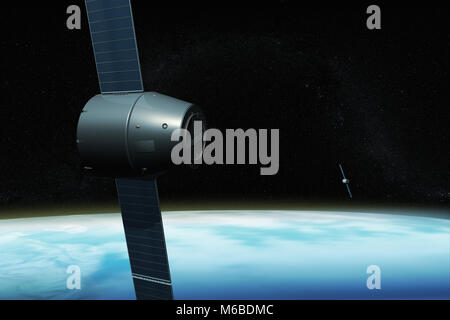 3D rendering of a satellite system for GPS orbiting the earth Stock Photo